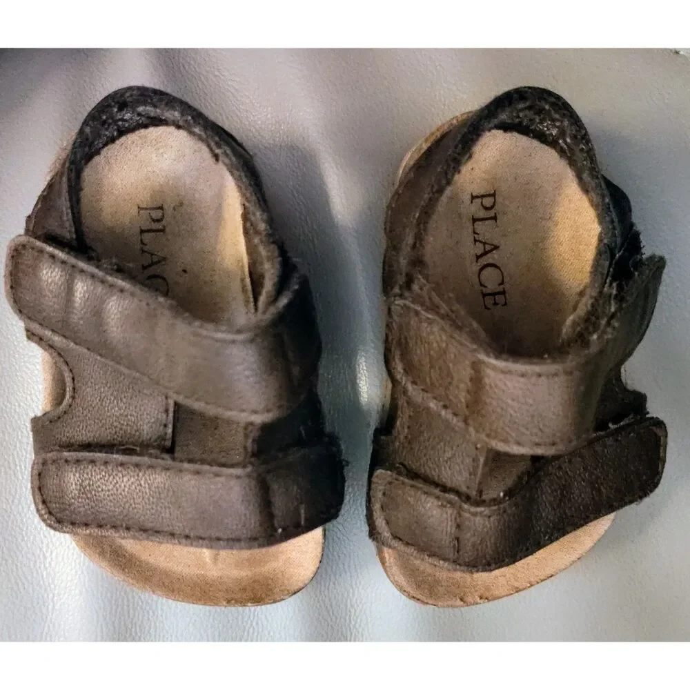 Children's Place Toddler Size 12 Boy's Brown Leather Sandals Summer Spring Break
